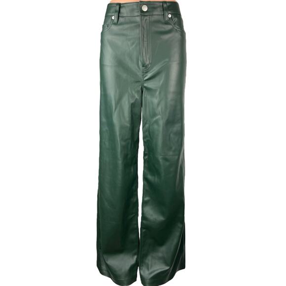 NEW Blank NYC Women's Green Faux Vegan Leather Wide Leg High Waist Pants Sz 28 - Picture 1 of 6